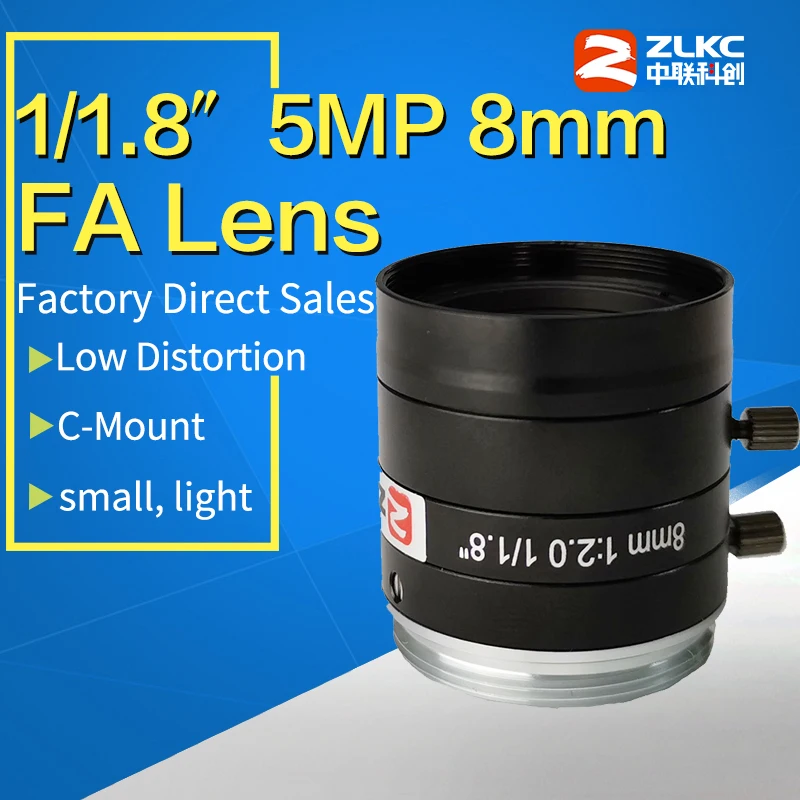 

C Mount 8mm Manual Iris HD Lens For 1/1.8" FA High Performace For 5 Mega Pixel Camera Machine Vision Fixed Focal Length Lenses