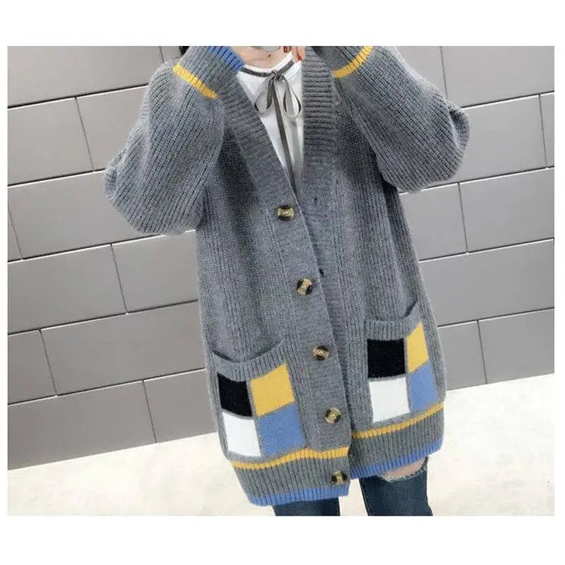 

Plus Size Cardigan Knit Sweater Autumn and Winter Wild Loose Sweater V-neck Women's Long Cardigan Jacket Trend Outside