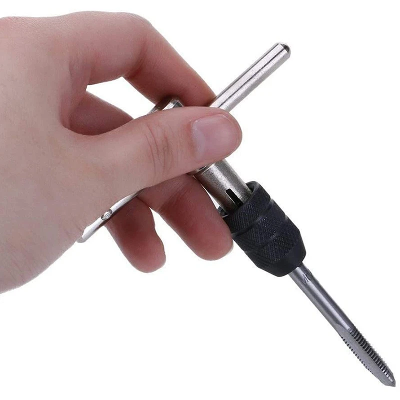 

9Pcs Adjustable T-Handle Ratchet Tap Holder Wrench Tool Set with M3-M6 Screw Thread Metric Plug Tap and 2.5-5.0mm Twist Drill Bi