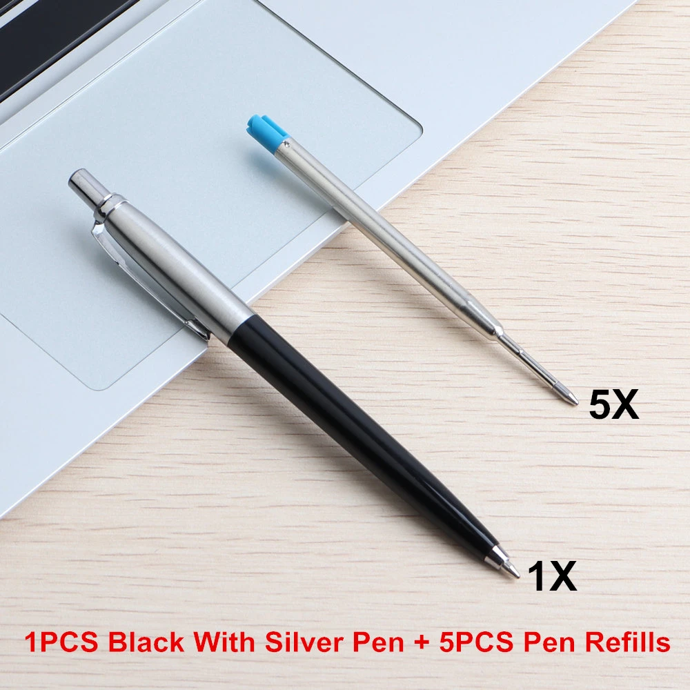 1Set Black silver 1 шт. GENKKY шариковая ручка офисная коммерческий пресс металлические шариковые ручки подарочная ручка сердечник Solventborne автоматические шариковые ручки для школы - Цвет: 1Set Black silver