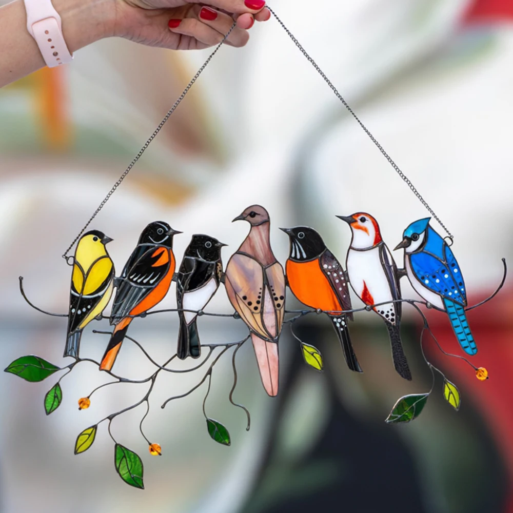 

Stained Acryl Crafted Birds Window Hangings Decor Decorations for Home Exquisitely Designed Ornament for Perfect Gift