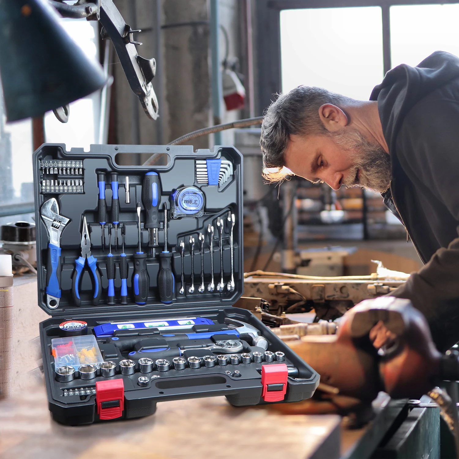 

Home Tool Kit Set 146 Pieces Metric Household Hand Tools Auto Repair with Portable Toolbox for Homeowner