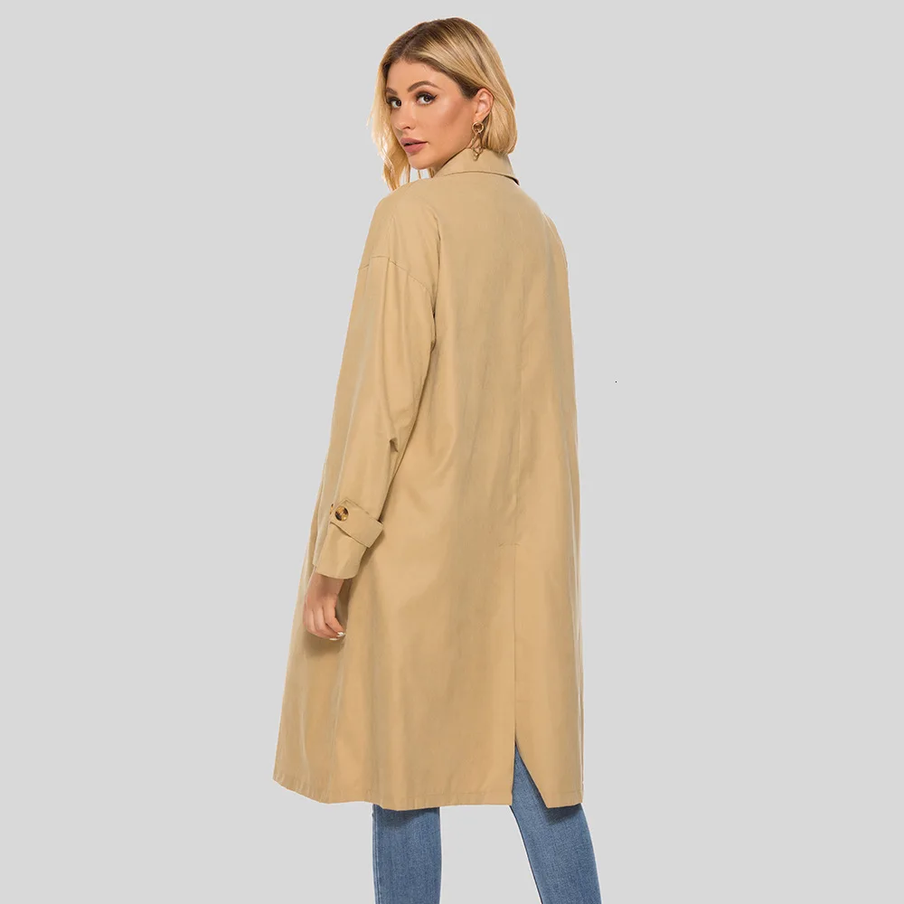 

2019 Autumn Trend Loose Coat Solid Color Suit Lead Both Pocket Button Long Sleeve Windbreaker Y601