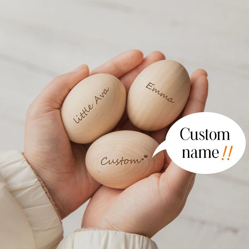 Mordedura de 5,5x4cm, grabado con l&aacute;ser personalizado huevo de Pascua, huevo de madera artesanal, regalo &uacute;nico para ni&ntilde;os, decoraci&oacute;n de Pascua-2