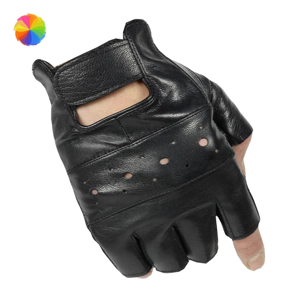 Перчатки мужские из овечьей кожи Нескользящие митенки без пальцев для вождения