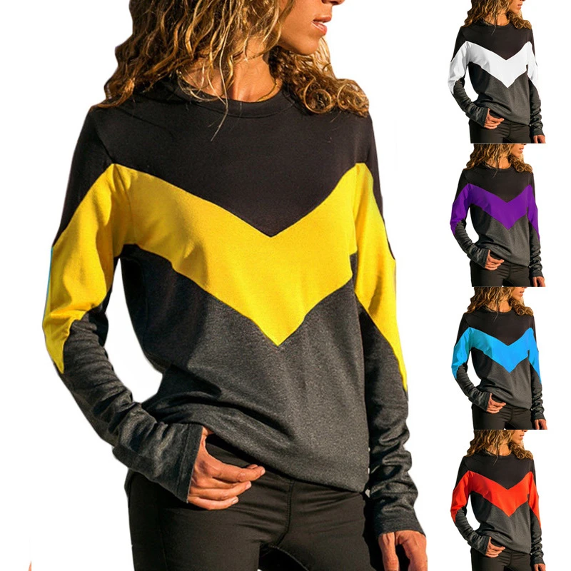 Женская свободная футболка с длинным рукавом креативная круглым вырезом в стиле