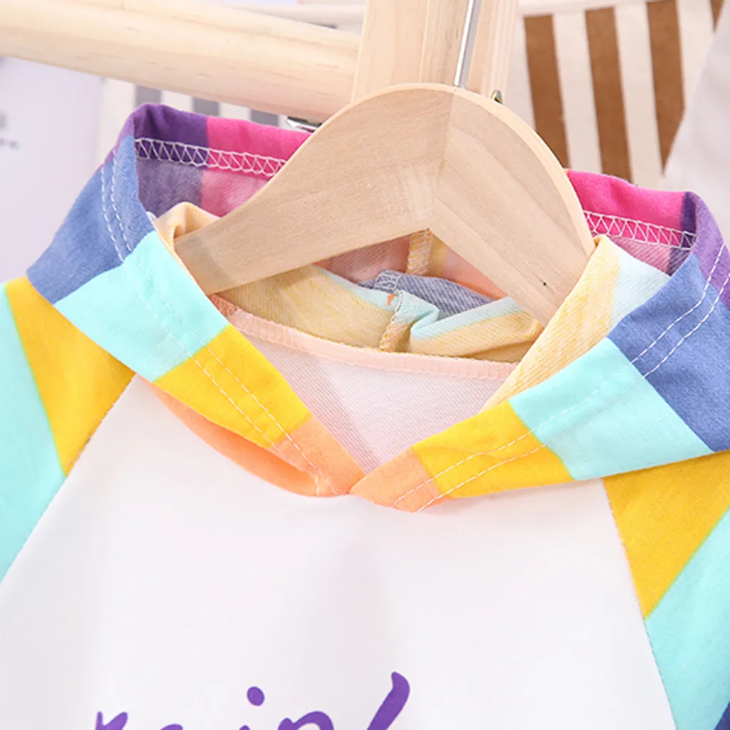 Girl Dress Baby Kids Girls Toddler Rainbow Letter Hooded Long Sleeve Skirt Princess Children Autumn Casual Clothing C50# | Детская