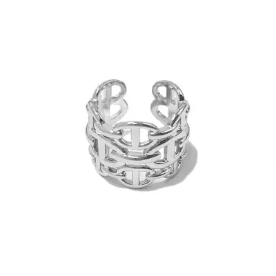 B Wide SLIVER HUANZHI New Trend Curve Hollow Line Three Rows Wide Face Pig Nose Modeling Adjustable Rings For Men Women Party Jewelry - Цвет основного камня: B Wide SLIVER