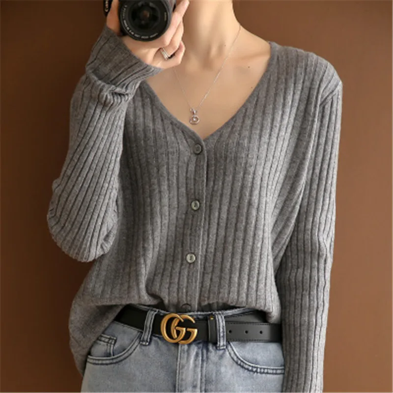 

Limiguyue Slim Knitted Sweater Vintage V-neck Cardigan Jacket Casual Short Tops Women Spring Autumn Long Sleeve Jumper K3376