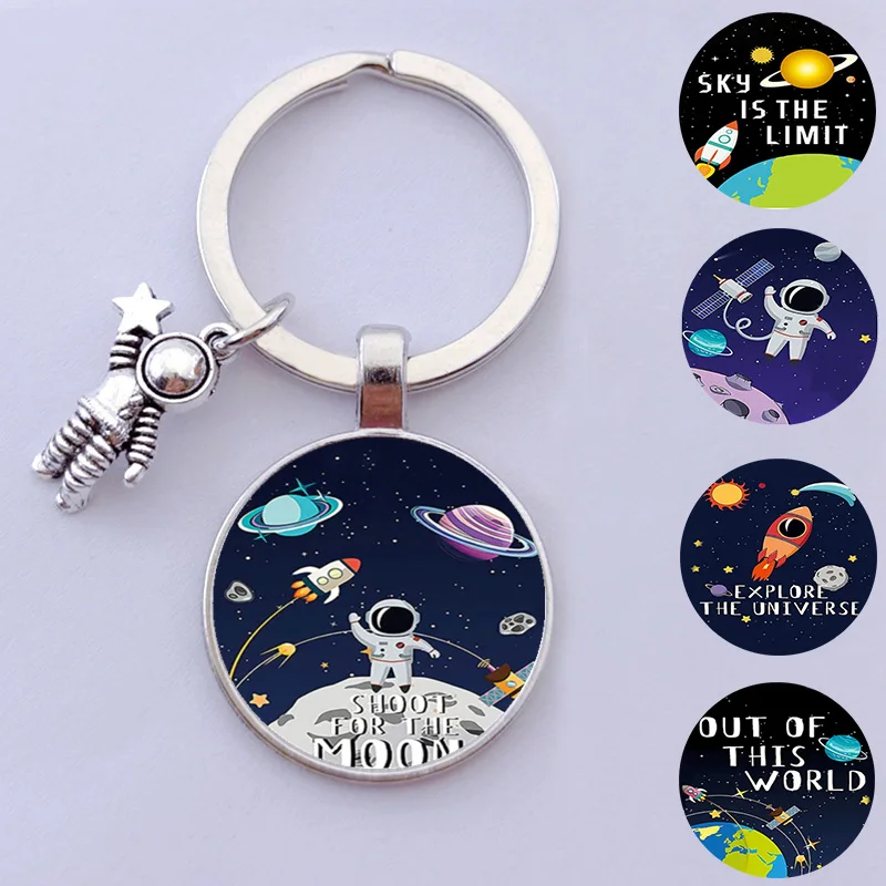 Astronaut Keychain Outer Space Planet Moon UFO Glass Keyring Robot Spaceman |