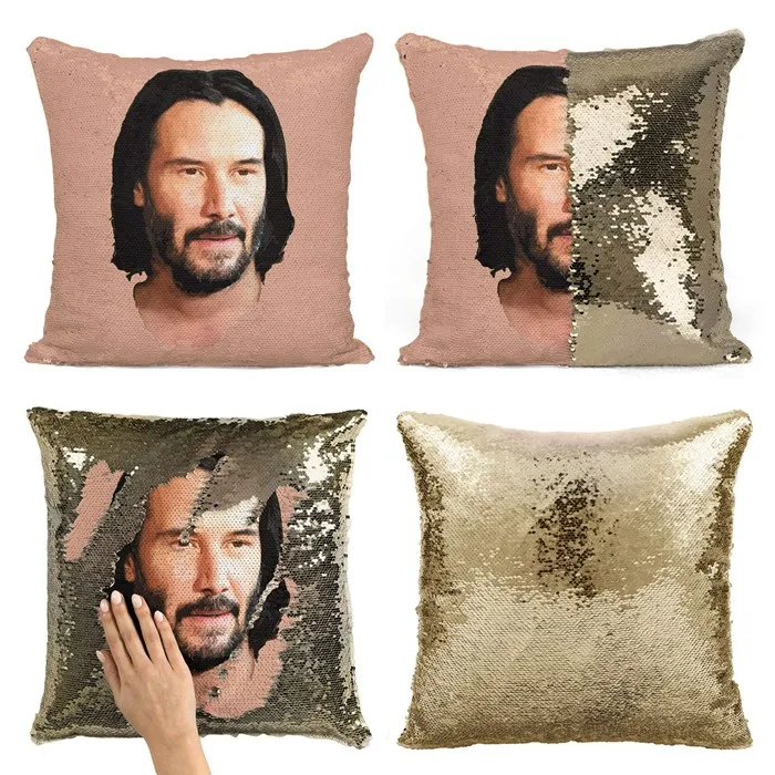 Keanu Reeves-Русалка Реверсивный флип блесток бросок Наволочка-забавные Веселые подарки наволочка