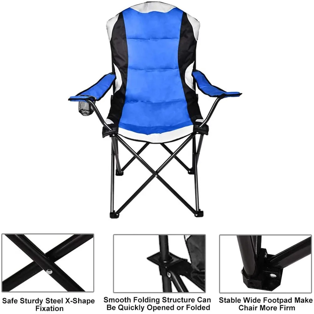 

600D Oxford PVC powder coated portable folding chair, steel tube frame camper chair, 350 lbs, net weight 9.3 lbs, with cup holde