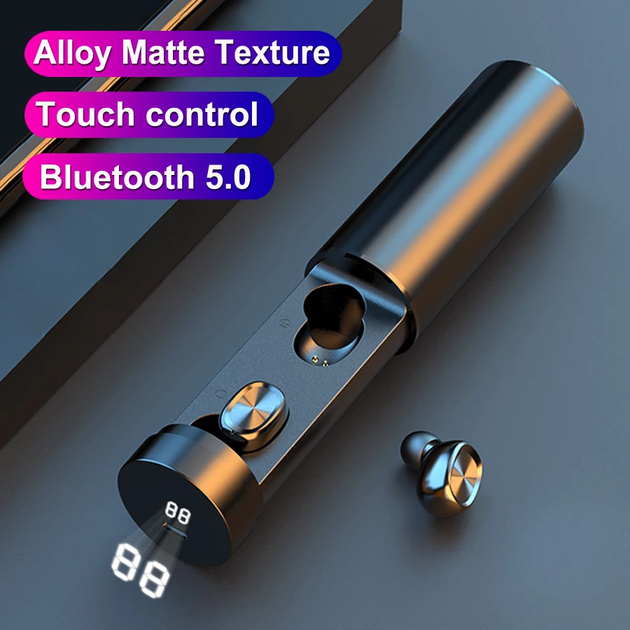 

Беспроводные Bluetooth-наушники, HD стерео наушники, Спортивная гарнитура с двойным микрофоном светодиодный светодиодным дисплеем, чехол для за...
