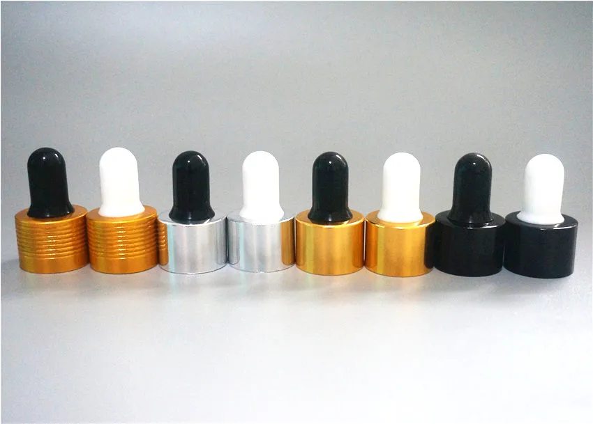 

20-500pcs Essential Oil Bottles Cap Black/gold/silver Cover Dropper Lid Glue Head 18/410 Metal Thread Lid Glass Bottle 5-100ml