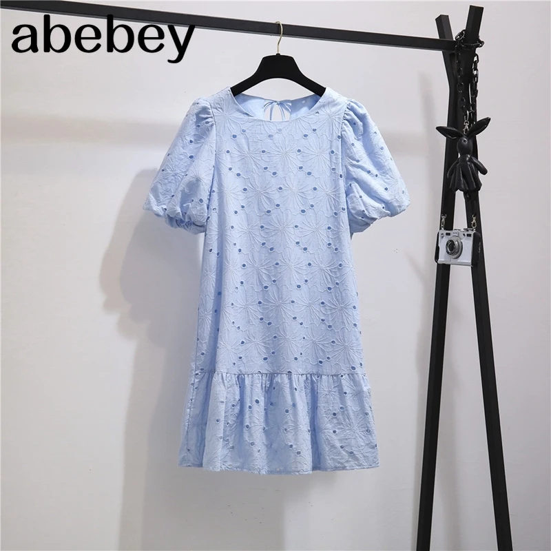 

Женское ажурное платье с пышными рукавами, повседневное свободное офисное платье-трапеция с оборками, однотонное уличное короткое платье в...