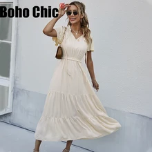Boho Chic Midi Dress 2022 Summer Outfit High Waist Party Clothing New Ladies Casual Long Robrs Femme (1)