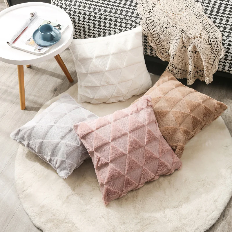 

New Plush Sofa Pillow Case 45*45 Cm Solid Color Double-sided Bedside Pillowslip Backrest Nordic Style Car Office Cushion Cover