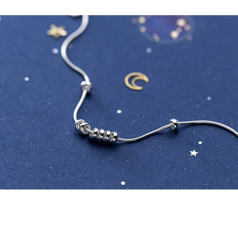 

LKO New Arrive Cute Silver 925 Simple Chain with Rings Bracelet for Women S925 Romantic Sweet Bracelet for Girls