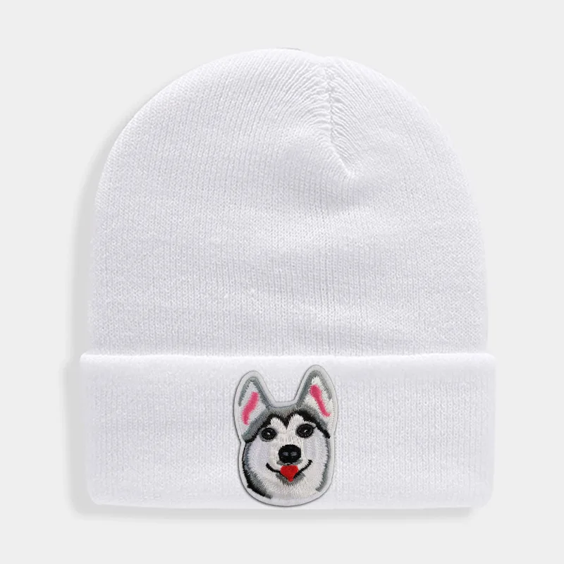 Huskies Hats Fashion Patches Sweet Beanie For Unisex Winter Brimless Stretchy Bonnet Solid Color Outdoor Cap Knitted Beanie - Цвет: Белый