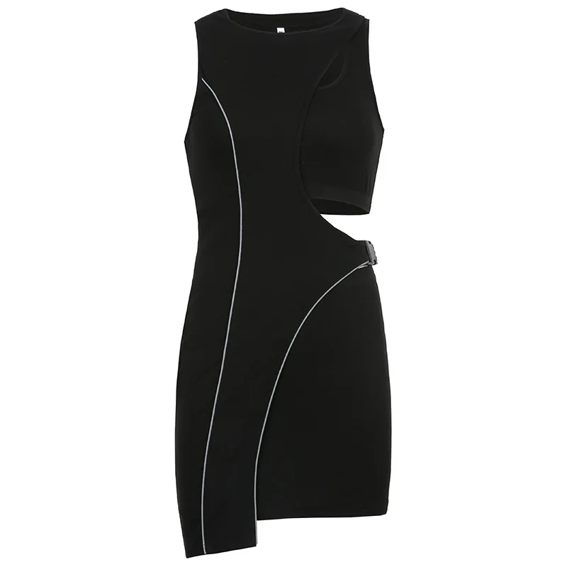 

2021 Summer New Women's Fashion Reflective Hollow Fake Two-Piece Irregular Sexy Dress