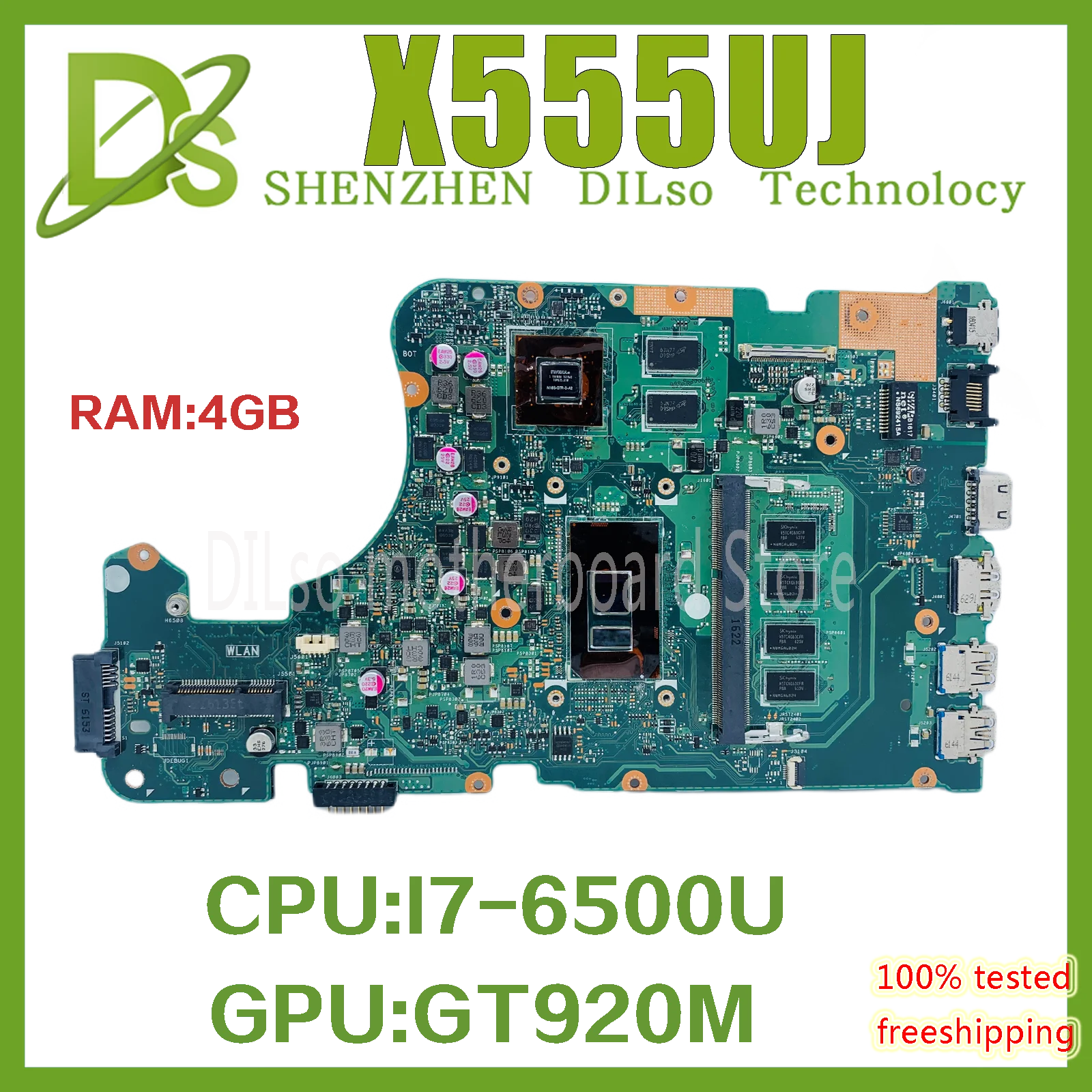 

KEFU X555UJ Motherboard For ASUS X555UF X555UJ F555U X555UB X555UQ with I7-6500U 4G RAM Laptop Motherboard cpu tetsted work 100%