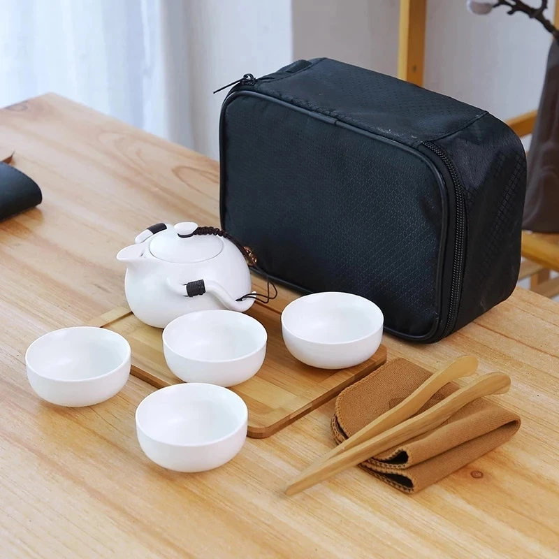 

Китайский керамический чайный набор, фарфоровый дорожный чайник, чайный набор, простой чайный сервиз, домашний чайный набор из 4 и 2 чайных ч...