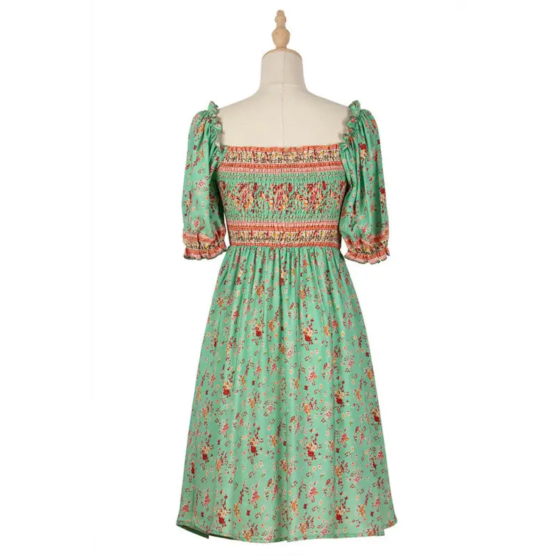 

VICABO Woman Dress Floral Boho Short Sleeve Casual Summer Women Clohtes Beach Holiday Square Collar Mini Dress Women