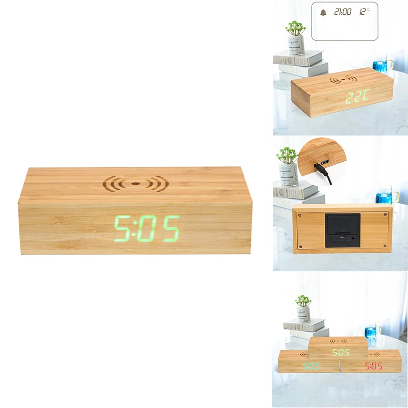 

Будильник с беспроводной зарядной подставкой, светодиодные цифровые часы с функцией управления звуком для iPhone, Samsung