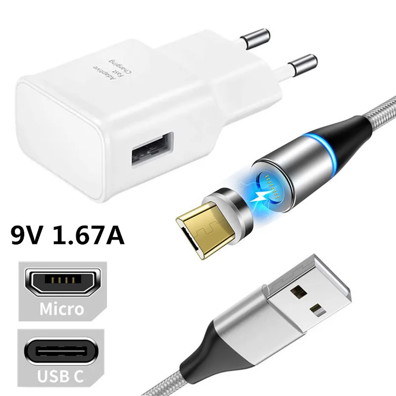 Быстрое зарядное устройство для Samsung A03 Galaxy A12 A52 USB-адаптер магнитный микро-кабель
