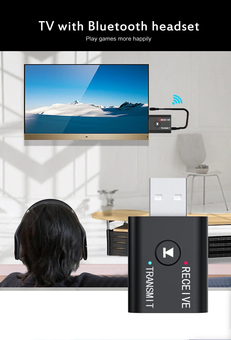 new bluetooth compatible 5 0 stereo audio tx rx 2 in1 receiver transmitter aux usb 3 5mm jack for tv pc car kit wireless adapter free global shipping