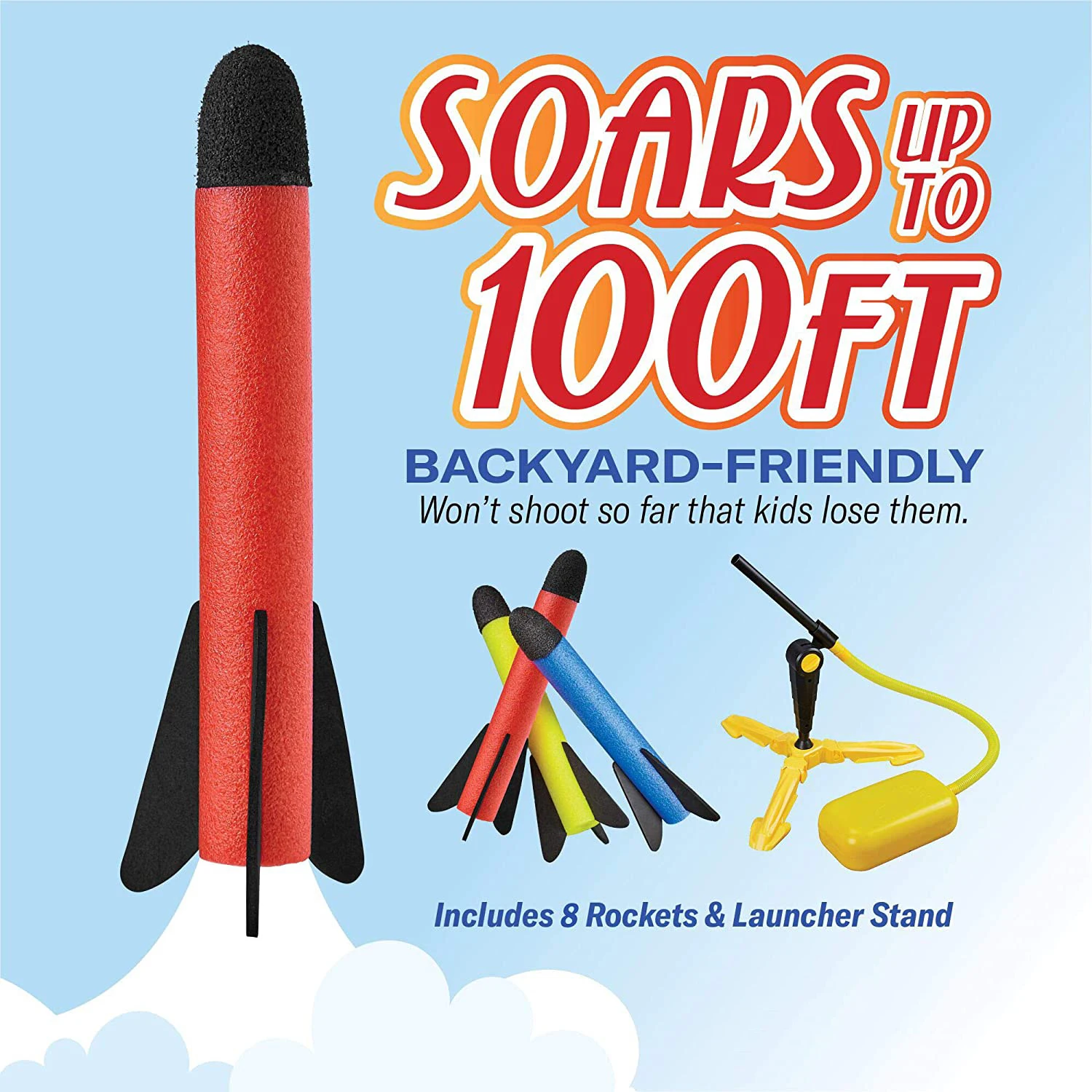 Игрушечный ракетный пусковой аппарат для детей запускает до 100 футов 8 красочных