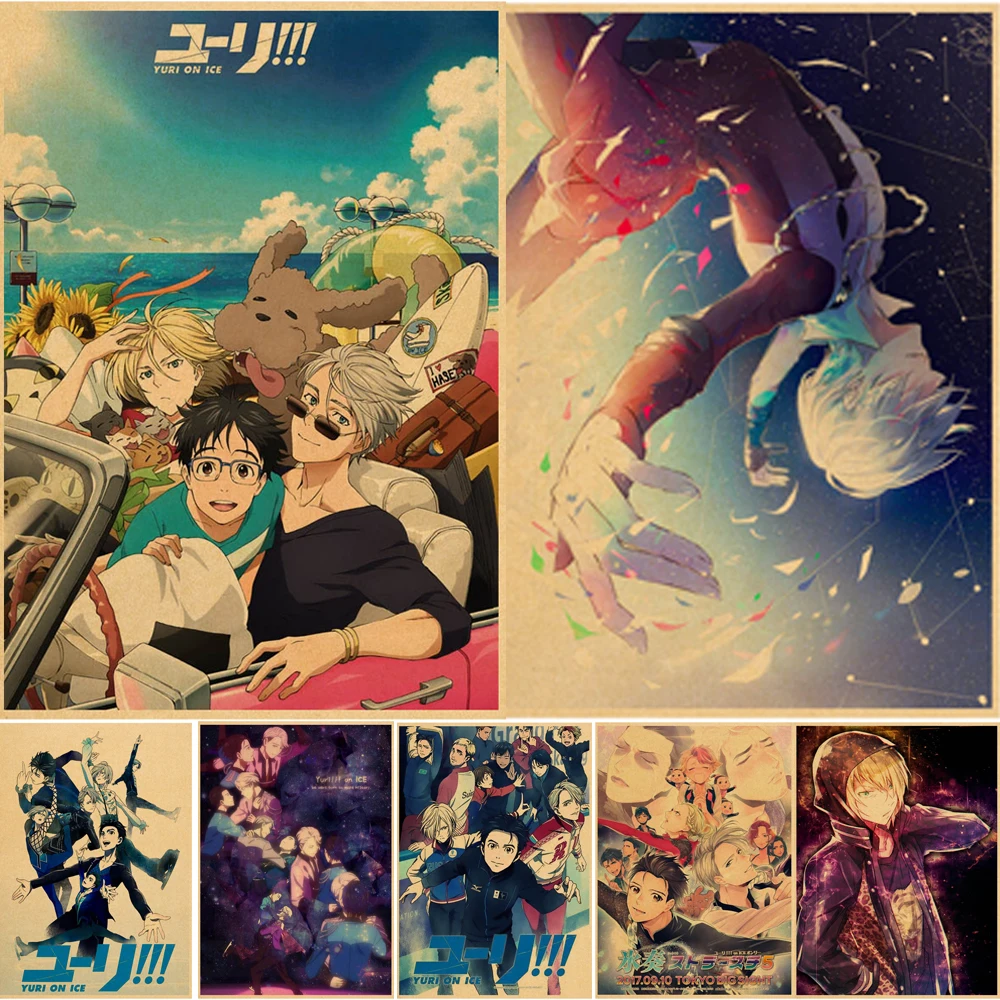 Винтажный аниме-постер Yuri on Ice, японский мультяшный комикс, постер из крафт-бумаги, настенные наклейки для бара, кафе, домашний Декор, живопис...