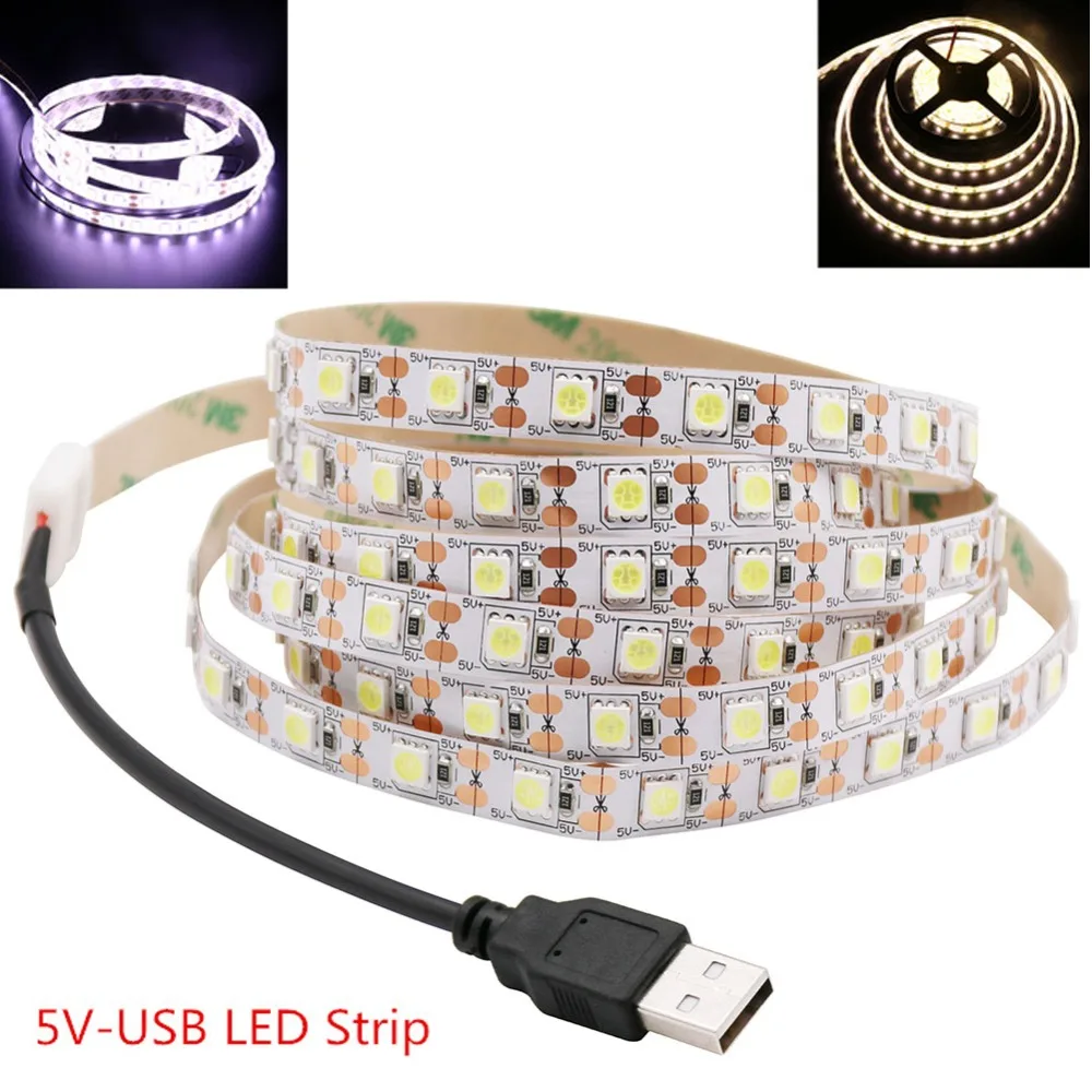 5 в Светодиодная лента светильник 2835 5050 60LED USB/батарейный блок питание ТВ