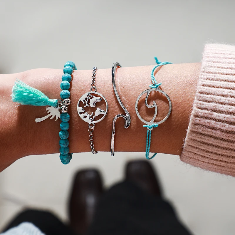 Docona фото цвет волна дерево фотография для женщин Зеленые Бусины открытые