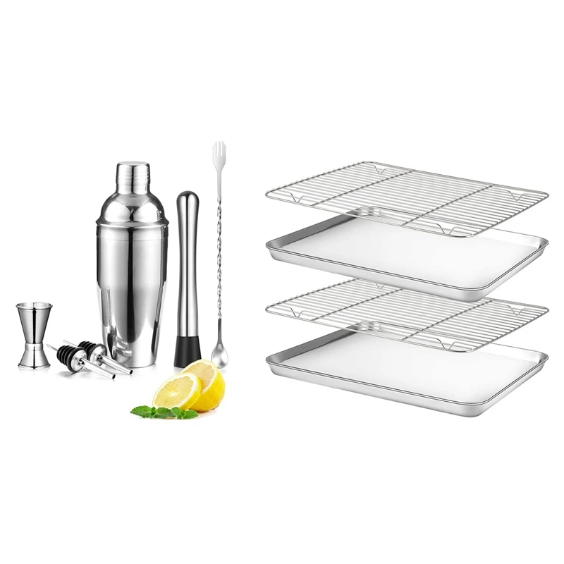 

1 Set 25 Oz Martini Shaker, Stainless Steel Drink Shaker, Bar Set & 1 Set Baking Sheet with Rack Set Stainless Steel