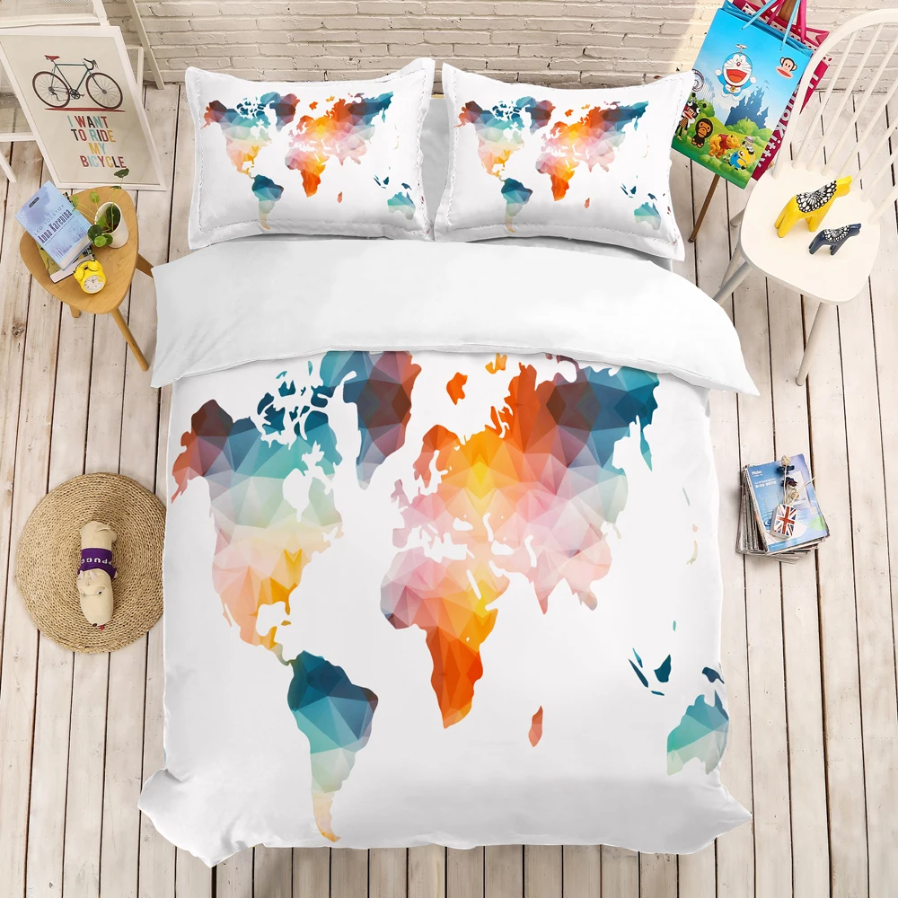 100% микрофибра Комплект постельного белья карта мира домашний мягкий