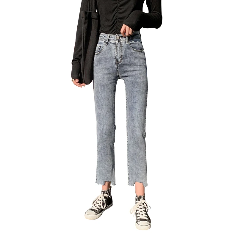 2020 повседневные джинсы Mom брюки с вырезами Синие рваные женские высокой талией