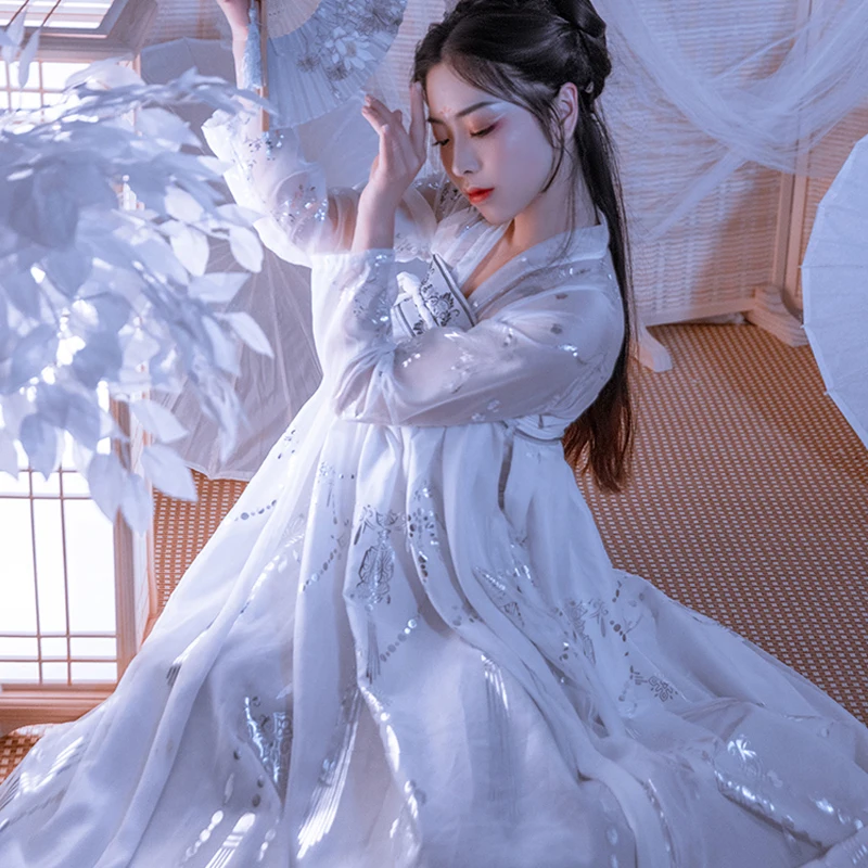 Женский Традиционный китайский костюм Hanfu топ + юбка/пальто феи в древнем