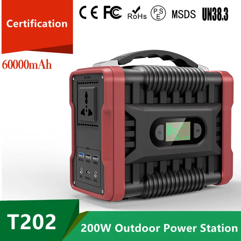 

222wh Portable Power Station Solar 220W 220V Power Generator Emergency Energy Supply Power Bank Battery Charger for Car Outdoor