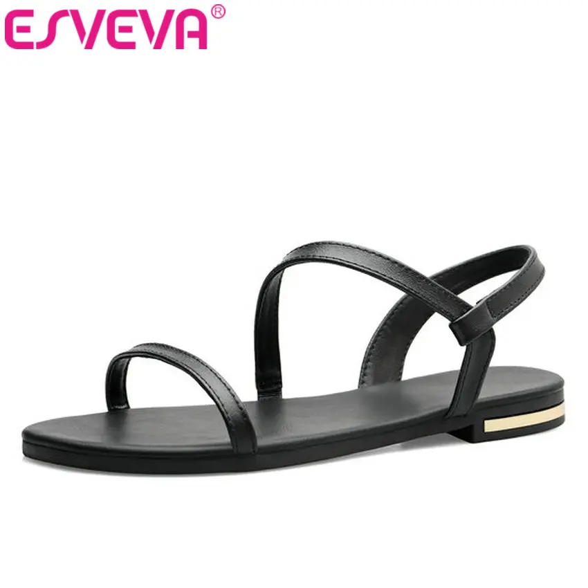 Женские босоножки из искусственной кожи на плоской подошве размеры 34