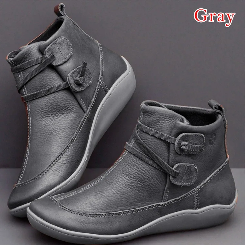 

Women Boots Leather Ankle Boots Flat Shoes Autumn Winter Snow Boots Cross Strappy Boots Ladies Shoes