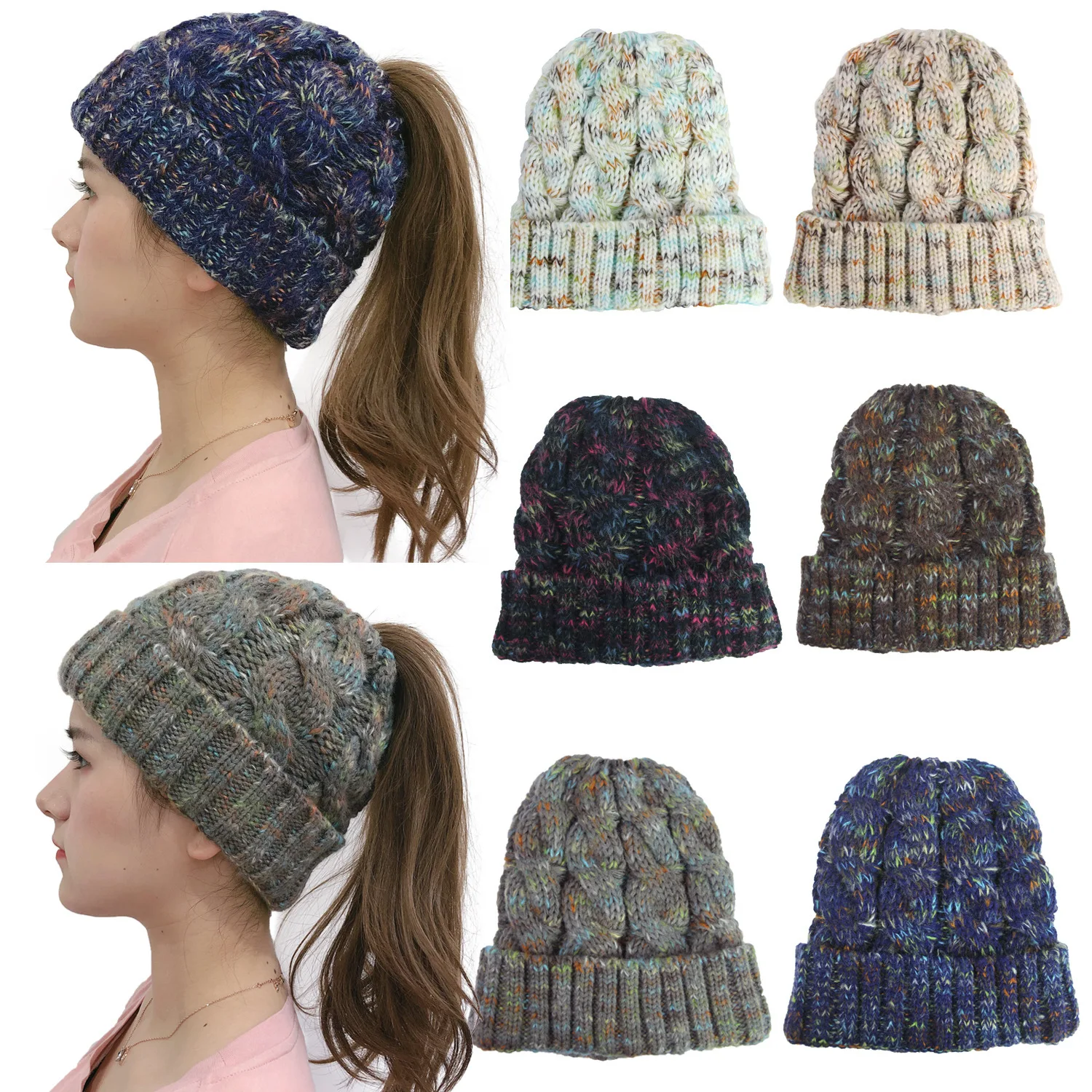 

New Classic and Popular Crimped Knitted Ponytail Hat for Men and Women Color Versatile Fashion Knitted Woolen Head Hat