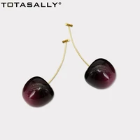 totasally fashion sweet cherry earrings for women cute vivi resin acrylic cherry drop earrings dropshipping wholesale