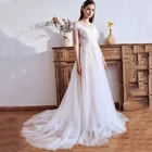 Кружевное Тюлевое платье-трапеция с коротким рукавом, V-образным вырезом и аппликацией, свадебное платье 2021