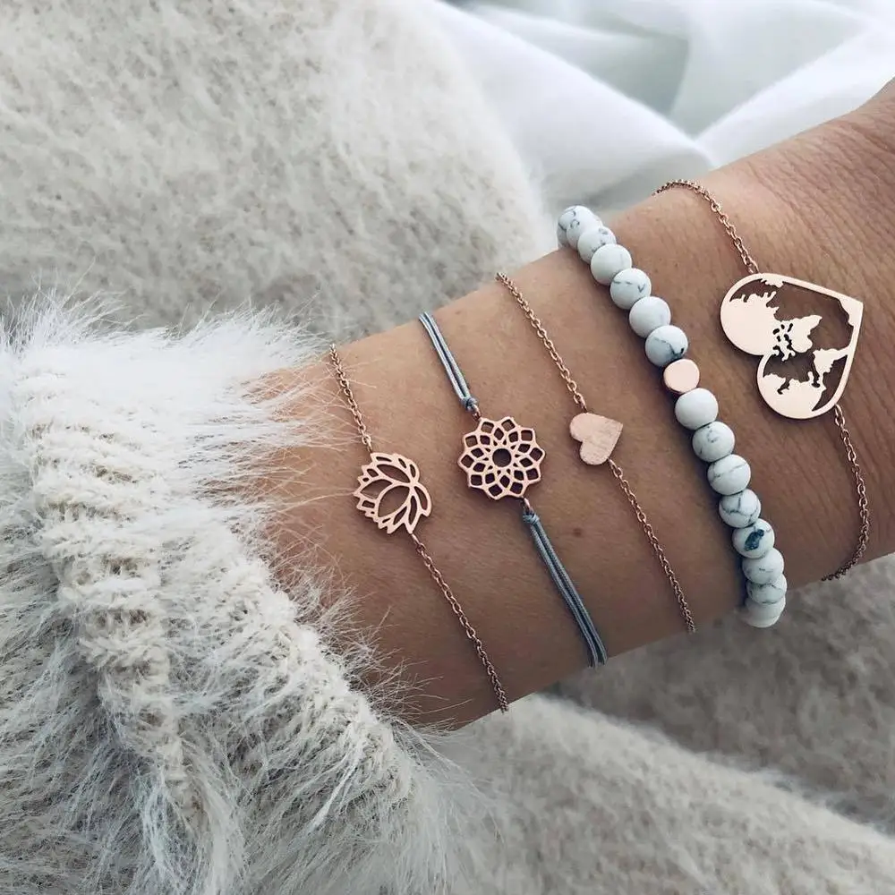 5 шт./компл. браслет в стиле бохо черепаха карта сердце искусственные бусины