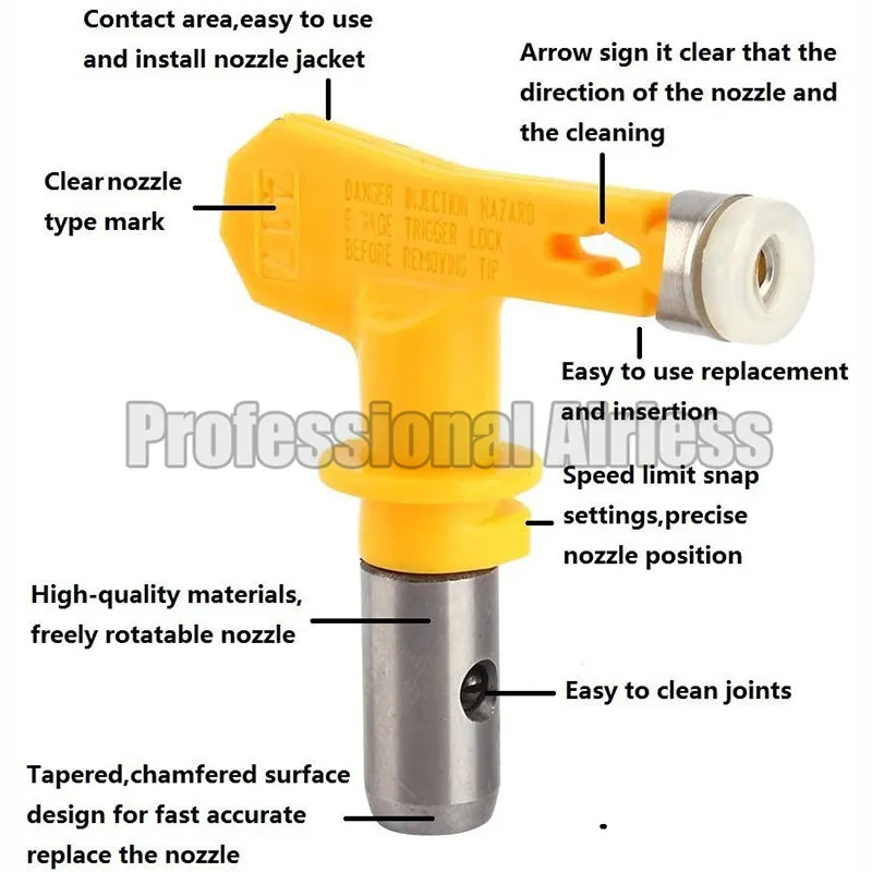 Airless Yellow Tips Steel Tip Gasket for High Pressure Spray Gun Seat Guard Guide 109/209/609/517/525/303/415/621/335/221 |