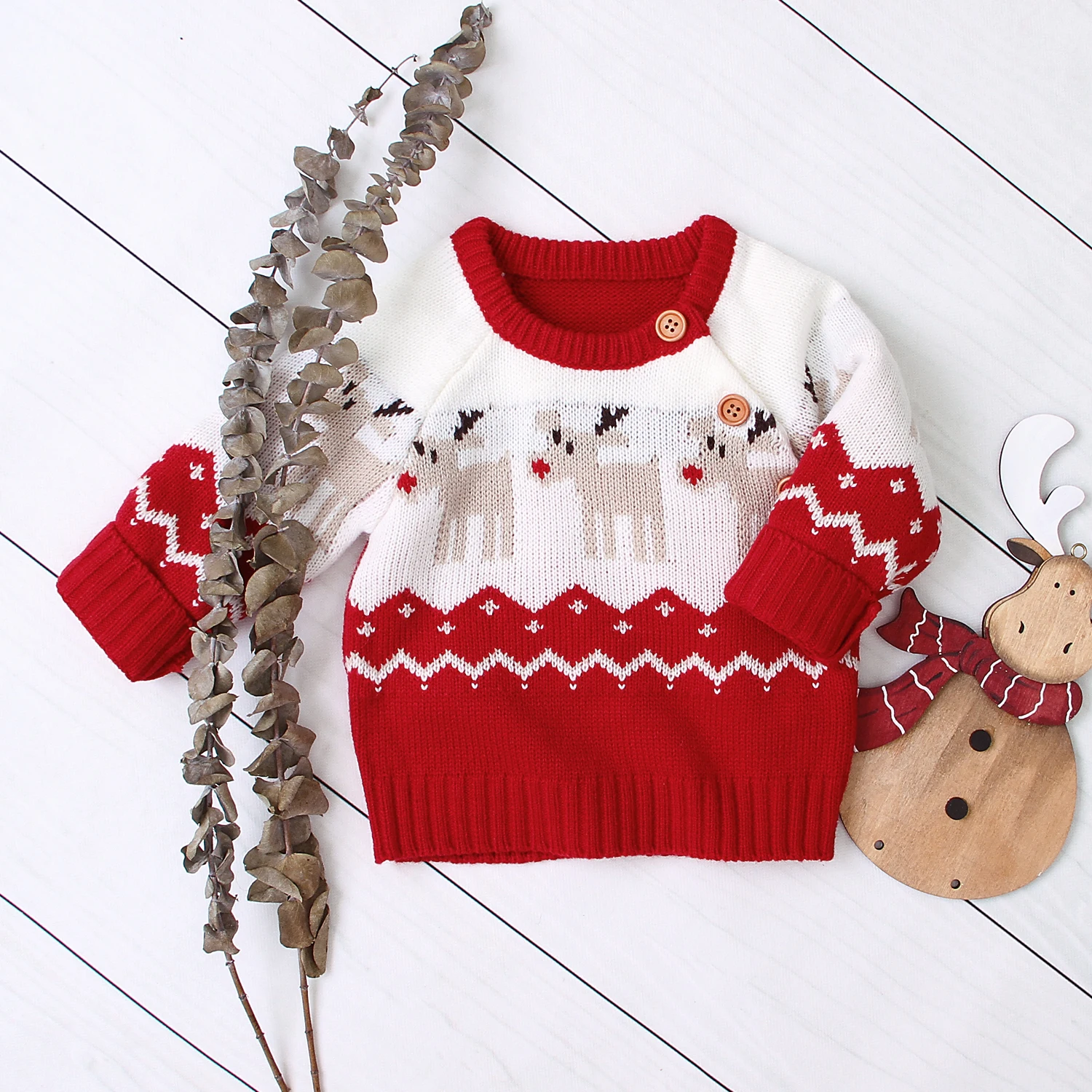 

Christmas Children's Sweater, Round Neck Long Sleeve Loose Sweater with Elk Pattern for Spring and Winter