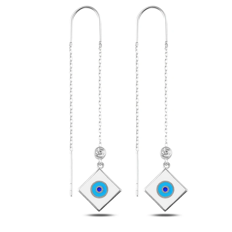 

Silverlina Silver Square Eyes Zircon Cubic Zirconia and Cabochons Japanese Earrings