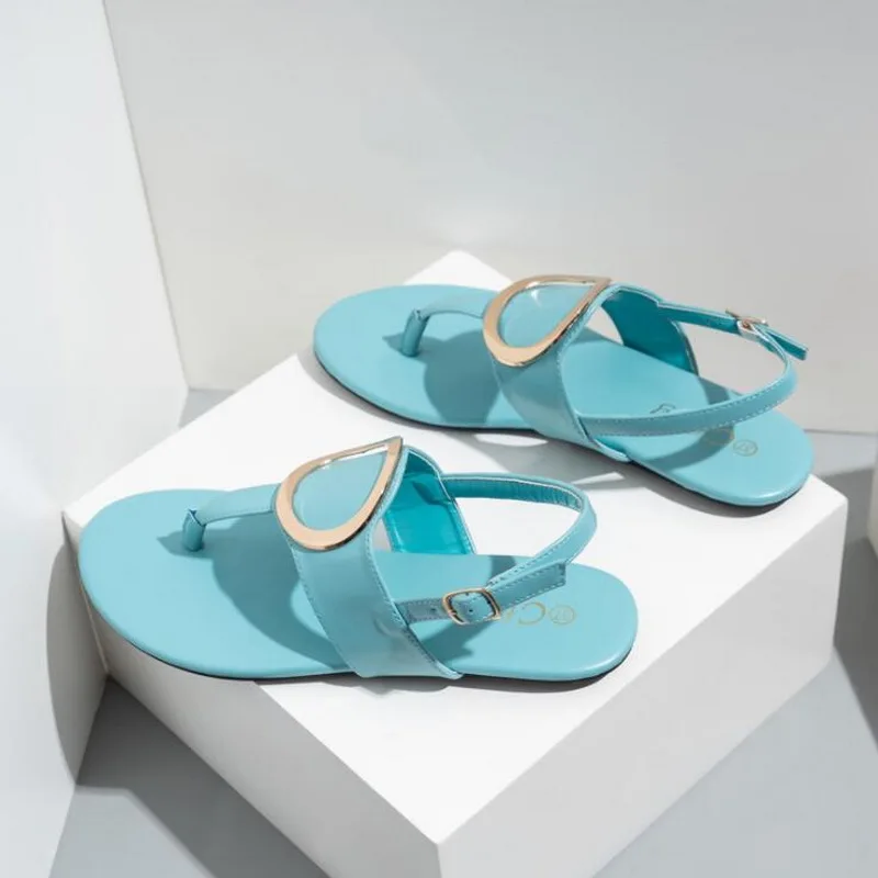 

New Fashion Summer Women Sandals With Metal Buckle Flip-flops High Quality PU Comfortable Non slip Design Ladies Shoes Sandals