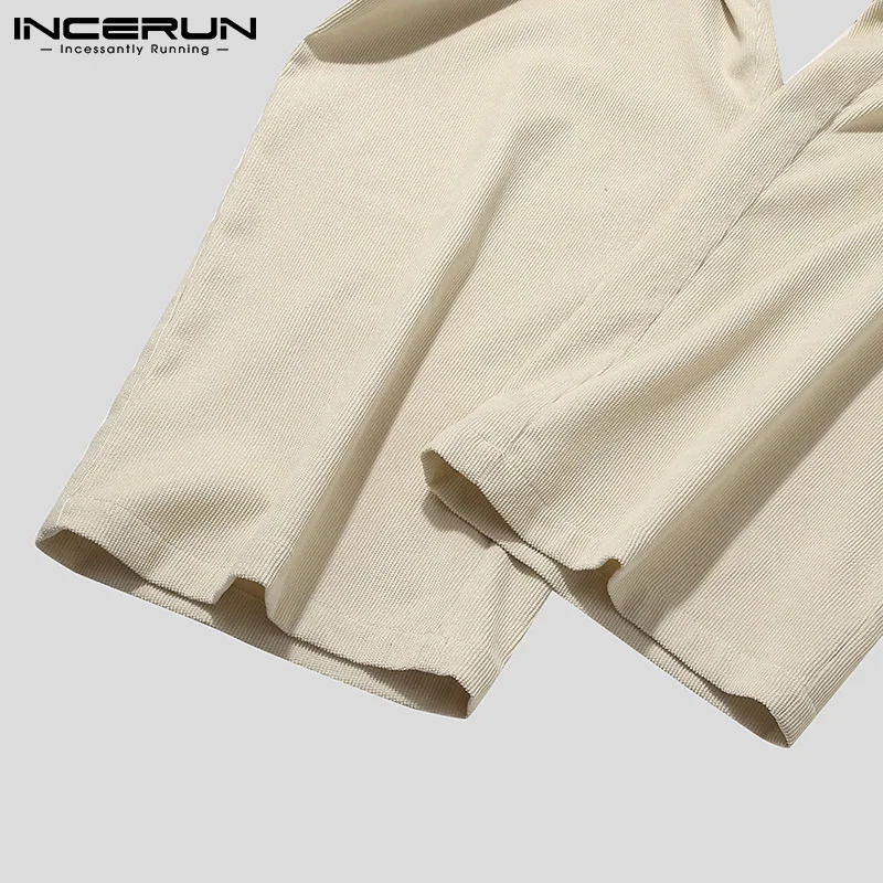

Leisure Solid Color Pants INCERUN Men Casual Zipper Straight Trousers Loose Breathable Bottoms Man Baggy Pantalon Streetwear 5XL